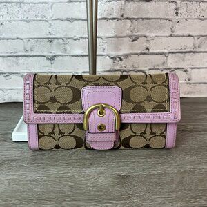 Coach Soho Coach Pink and Brown Clutch with Signature Monogram Wallet